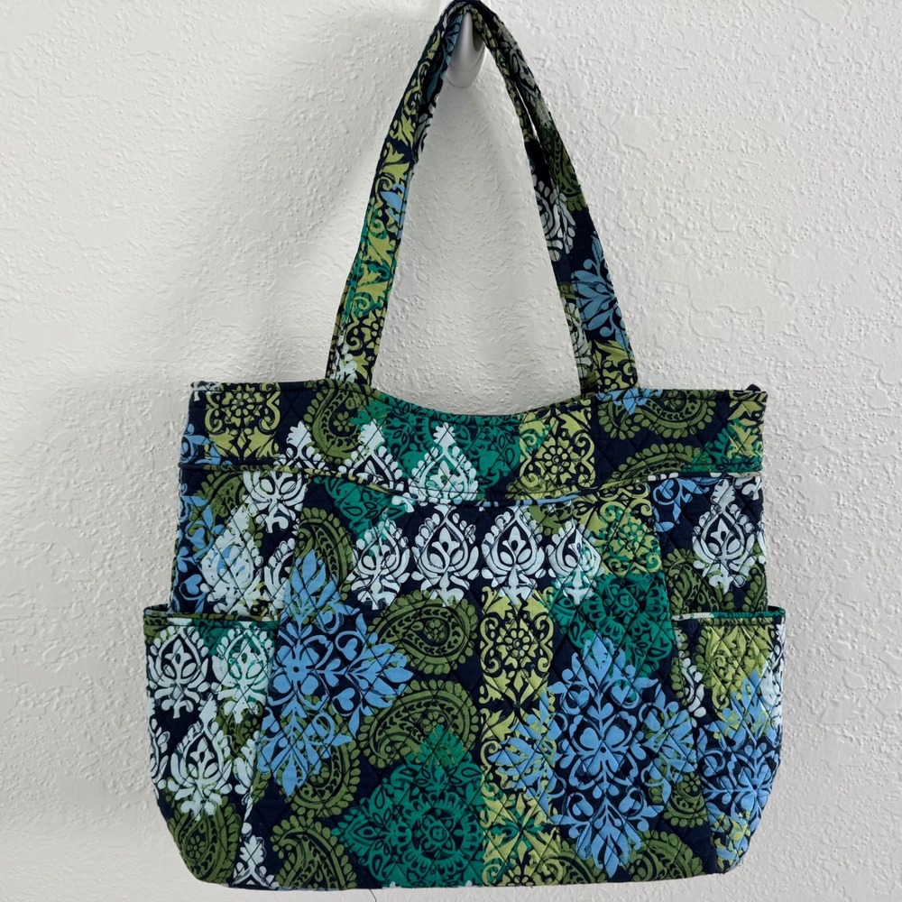 Vera Bradley Tote Get Carried Away Caribbean Sea Blue Quilted Zip Top Tote